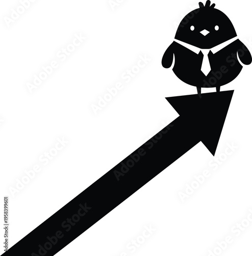 Business chick on upward arrow showing growth and success concept. Vector illustration