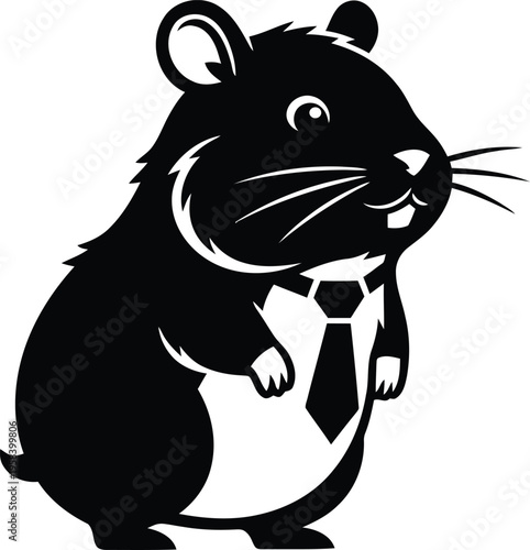 Cartoon hamster character wearing a business tie, standing upright, professional rodent. Vector illustration