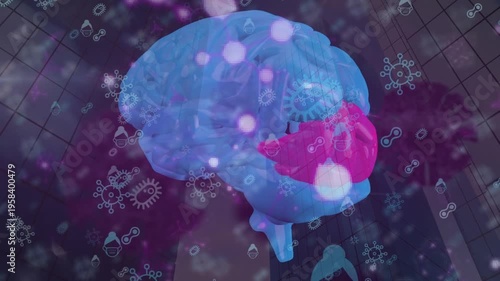 Animation of covid 19 cells with human brain and data processing