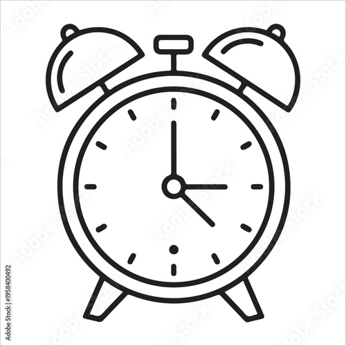  Simple black line illustration of an alarm clock