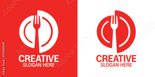 Restaurant dining fork plate logo design concept for food business. Vector illustration