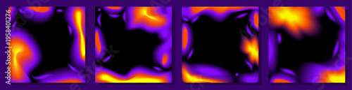 Heat map square templates set. Abstract thermal gradient with cold and hot distribution. Glowing neon spectrum frame showing RGB hues. Vector illustration.