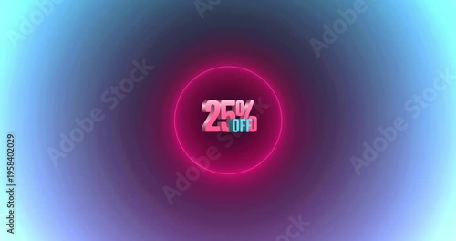Animation of 25 percent off text and circles on black background