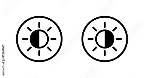 Half sun brightness icon in circular outline. Light and dark contrast symbol