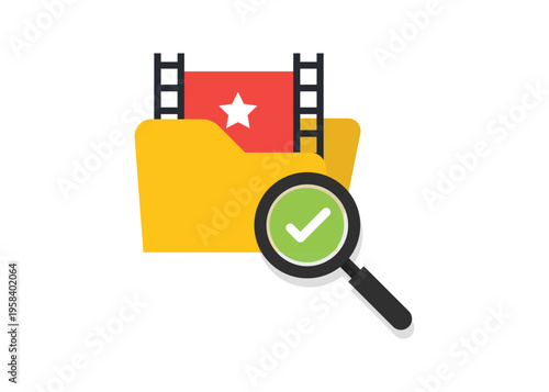 Magnifying Glass Searching Video Movie File Folder Stock Illustration.