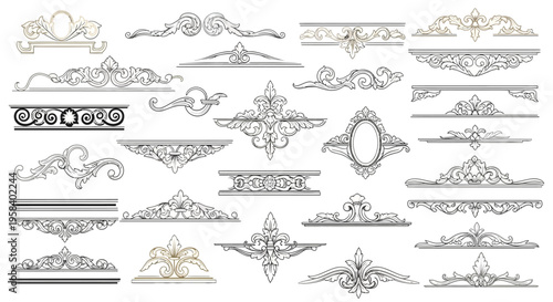 Collection of elegant ornamental borders and dividers in various intricate styles, perfect for adding decorative flair to designs
