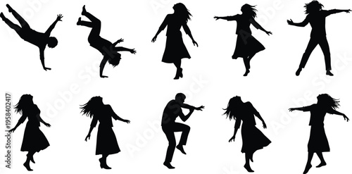 A group of businessmen walking in a line on a white background