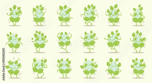 Collection of happy cartoon flowers with various expressions