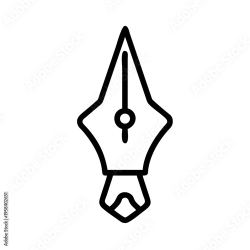 A minimalist vector graphic illustration of a fountain pen nib in black lines on a white background