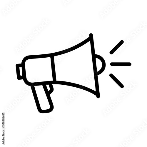 A simple black line art illustration of a megaphone with sound waves