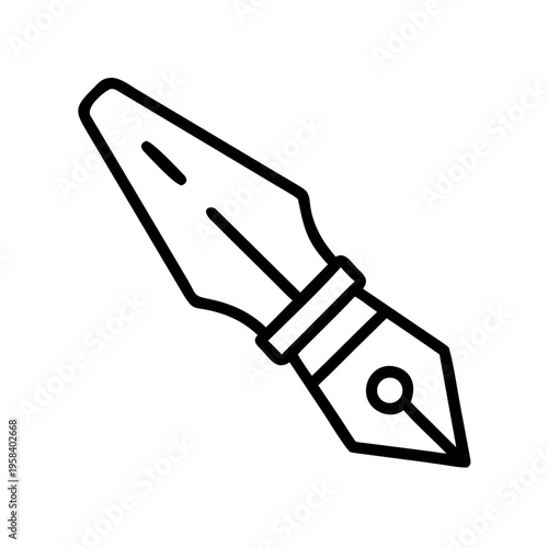 A minimalist vector graphic illustration of a fountain pen nib in black lines on a white background