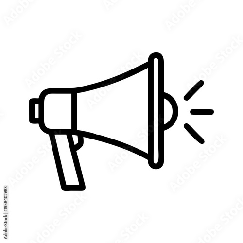 A minimalist line art illustration of a megaphone with sound waves emanating from it