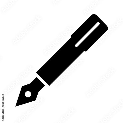 A black silhouette of a fountain pen on a white background