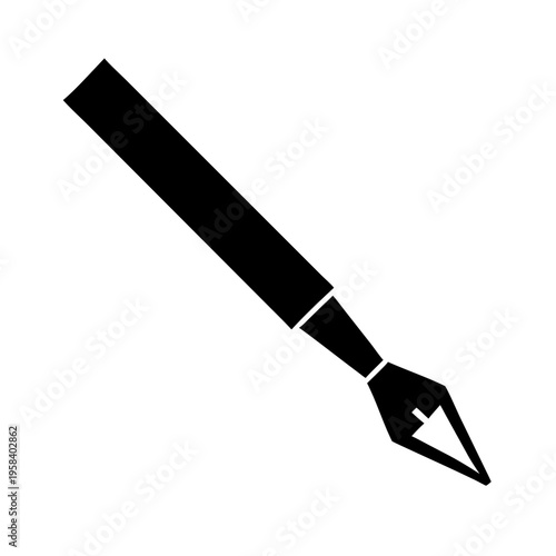 A black silhouette of a fountain pen nib on a white background