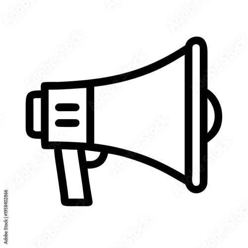 A simple black and white illustration of a megaphone on a plain background
