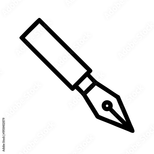 A minimalist vector graphic illustration of a fountain pen nib in black lines on a white background
