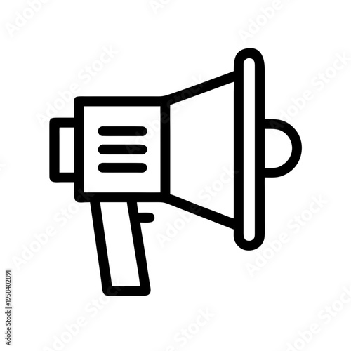 A minimalist black and white illustration of a megaphone on a plain background