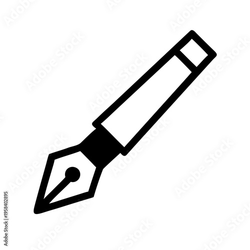 A minimalist vector graphic of a fountain pen nib in black silhouette on a white background