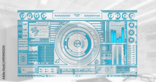 Animation of scope scanning and data processing over empty office