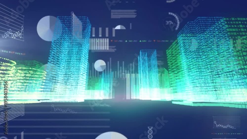 Animation of data processing over city