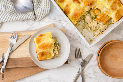 Cheese and biscuit chicken bake. Easy weeknight dinner casserole recipe for busy working people