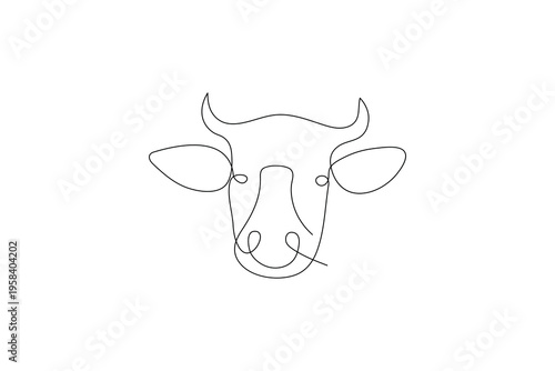 Cow dairy logo icon in simple one line drawing vector
