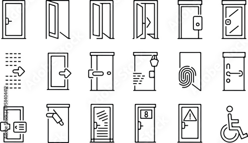 Glass Door Collection Silhouette Icon Set 