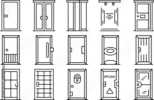 Glass Door Collection Silhouette Icon Set 