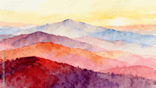 Orange Peaks Sunset Mountains isolated watercolor vector illustration svg