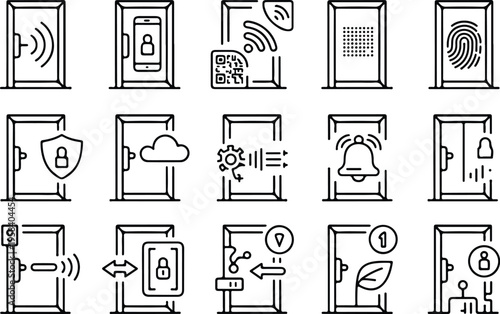 Glass Door Collection Silhouette Icon Set 
