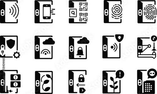 Glass Door Collection Silhouette Icon Set 