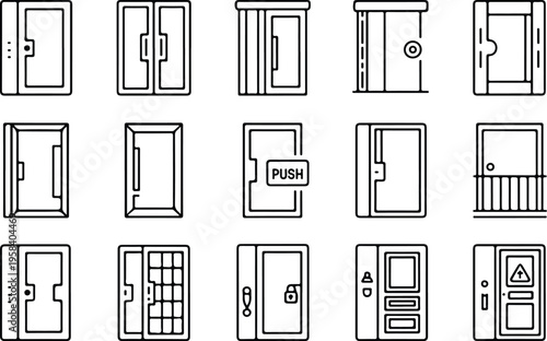 Glass Door Collection Silhouette Icon Set 