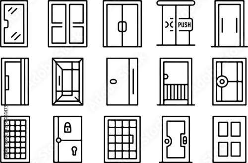 Glass Door Collection Silhouette Icon Set 