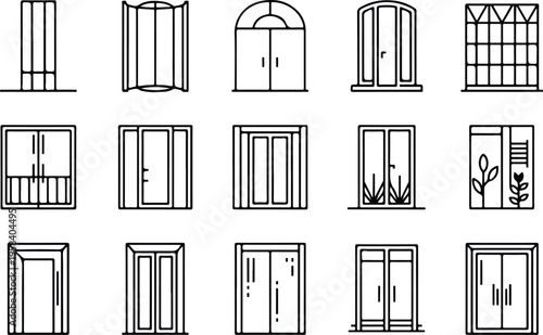 Glass Door Collection Silhouette Icon Set 