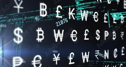 An animation of financial data processing over businessmen in office