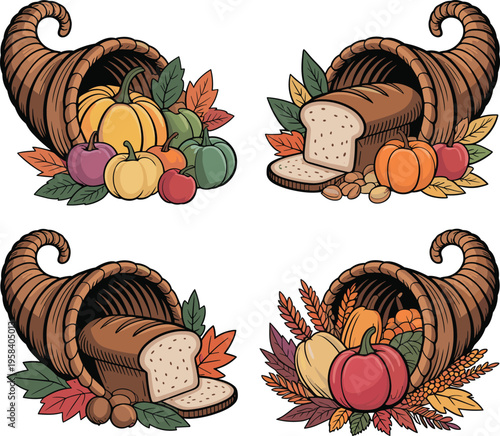 Cornucopia Harvest Assortment with Pumpkins Bread 