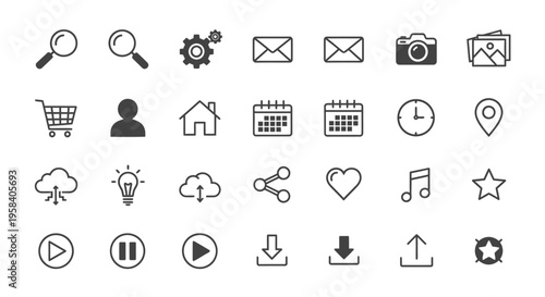 Collection of web and media icons.