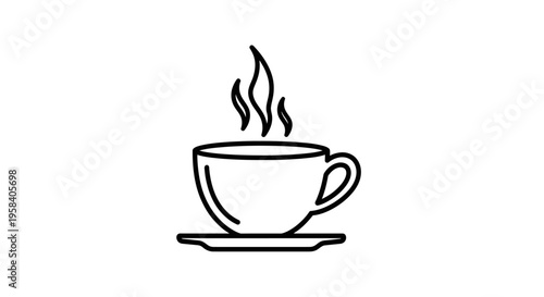 Steaming Coffee Cup Simple Line Drawing.