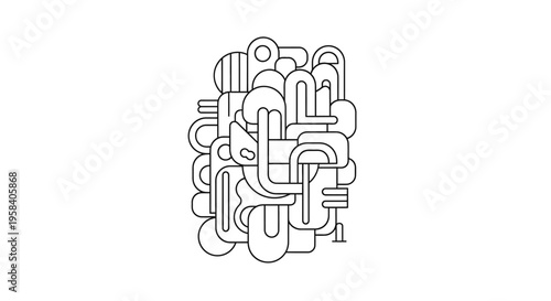 Complex Pipe System Illustration Design Element.