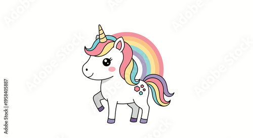 Unicorn standing colorful rainbow mane