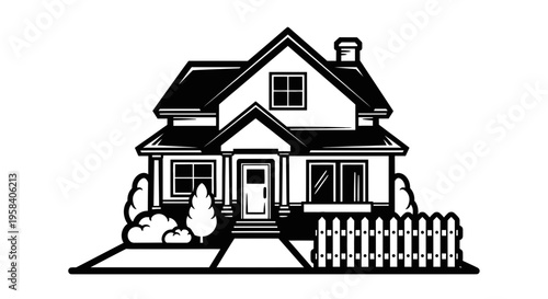 A house with a picket fence.