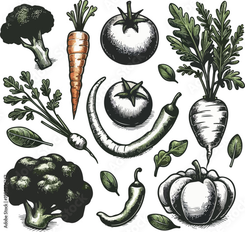 Vegetable doodle collection hand drawn vector illustration isolated on white background