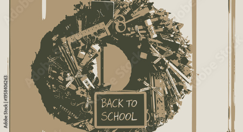 Back to school supplies wreath decoration.