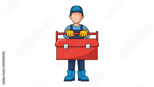 A Professional Technician with Toolbox in Hand: The dedicated technician is ready to solve any issue with the help of his comprehensive toolkit. Focused, skilled, and prepared to tackle challenges.