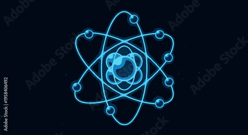 Detailed illustration of an atom model.