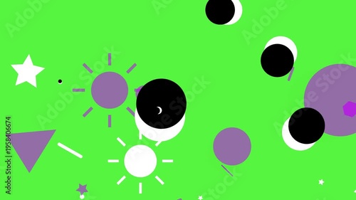 Dynamic motion graphics featuring a colorful hipster memphis style on a bright green background
