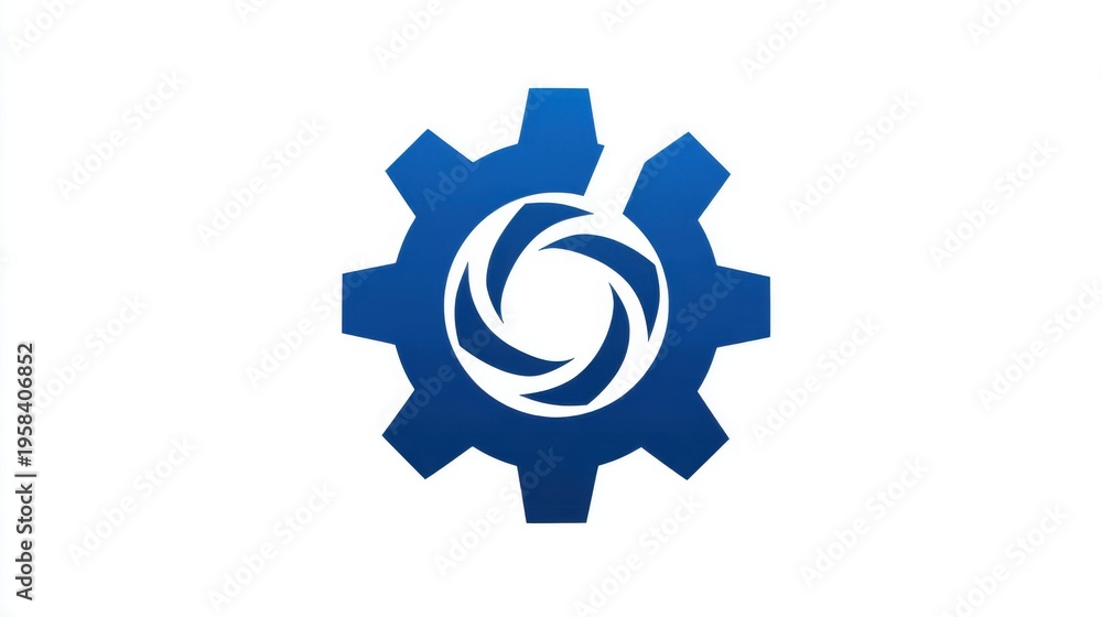 Obraz premium Abstract blue gear logo with swirling design for technology themes