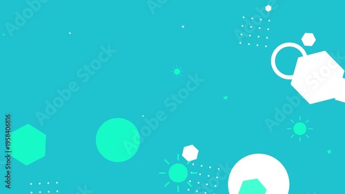 Abstract colorful hipster memphis style animation with teal geometric shapes and patterns