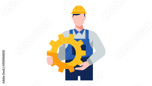 The Engineer's Vision: An engineer, embodying precision and skill, is holding a gear, representing the building block of the machine.