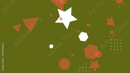Geometric shapes moving in colorful hipster memphis style abstract background